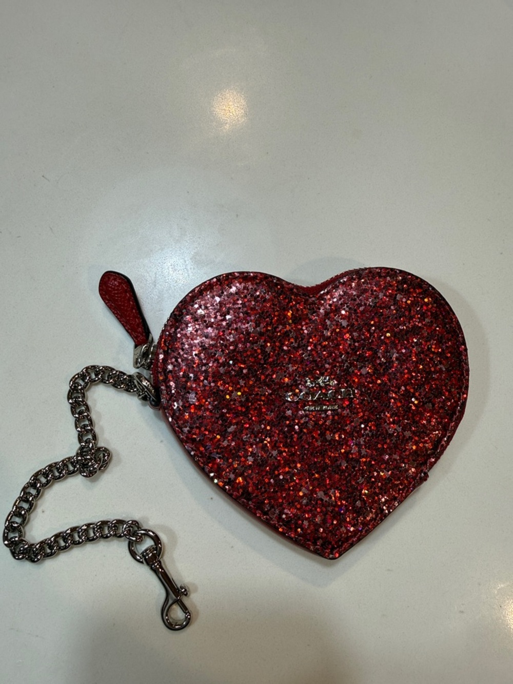 New without tags Coach leather sequin heart keycard/change purse
